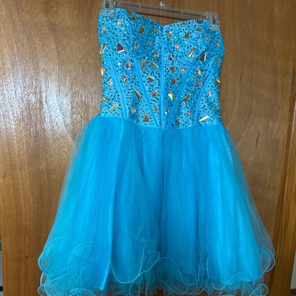 Light Blue Short Formal Dress – Beaded Corset Bodice - Picture 1 of 5